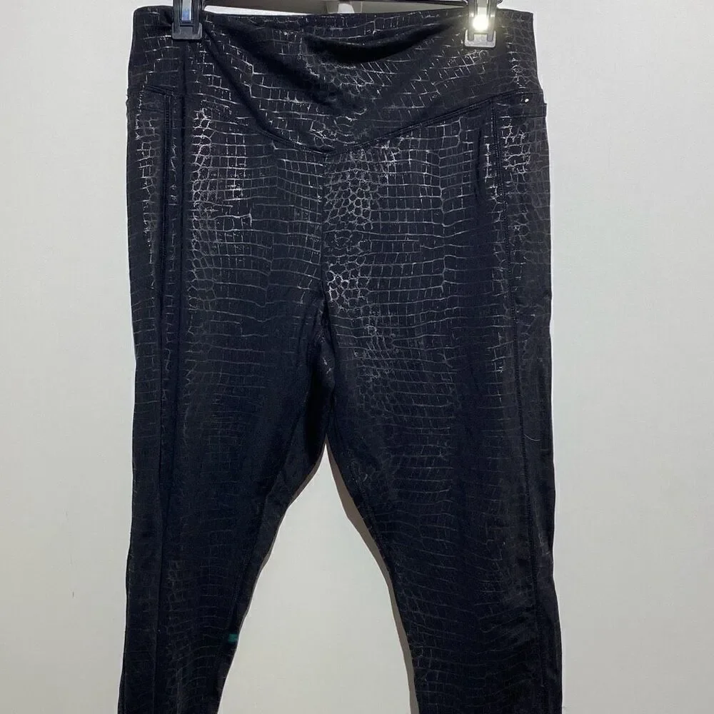 PINK Victoria's Secret Women's Black Snake Print Wide Waistband Leggings Size XL